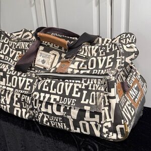 Victoria's Secret PINK Love Signature Black & White X-large Tote Roll Travel Bag